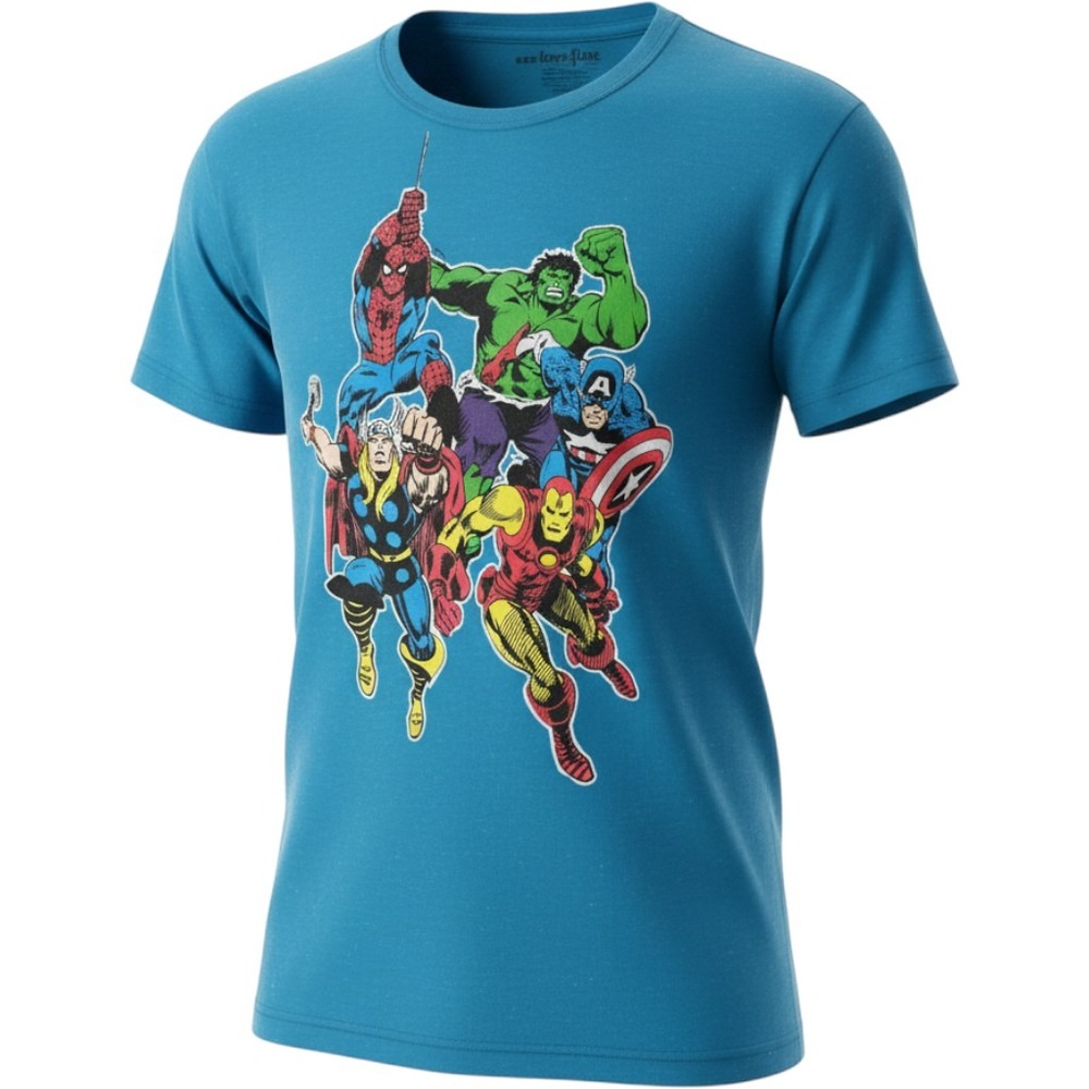 Marvel Comics Avengers We Love Fine Blue Graphic T-Shirt Small Spider-Man Hulk
